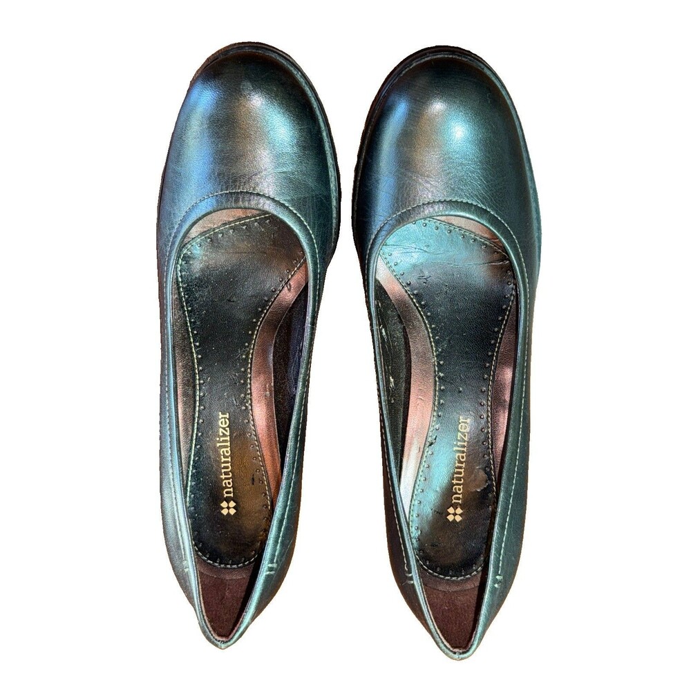 Naturalizer Comfort Cushioned Slip On Black Leather Round Toe Womens Pumps 7